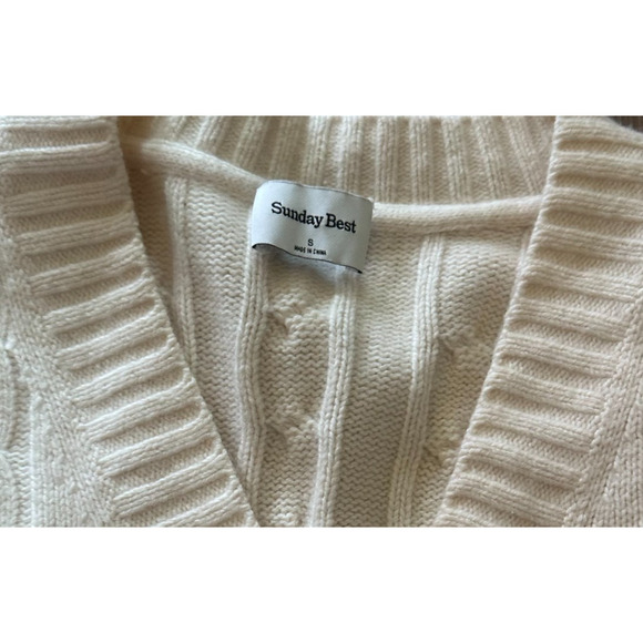 Sunday Best Cable Knit Wool Blend Sweater Ivory V-Neck Pullover SzS SoftNeutral - Picture 8 of 10